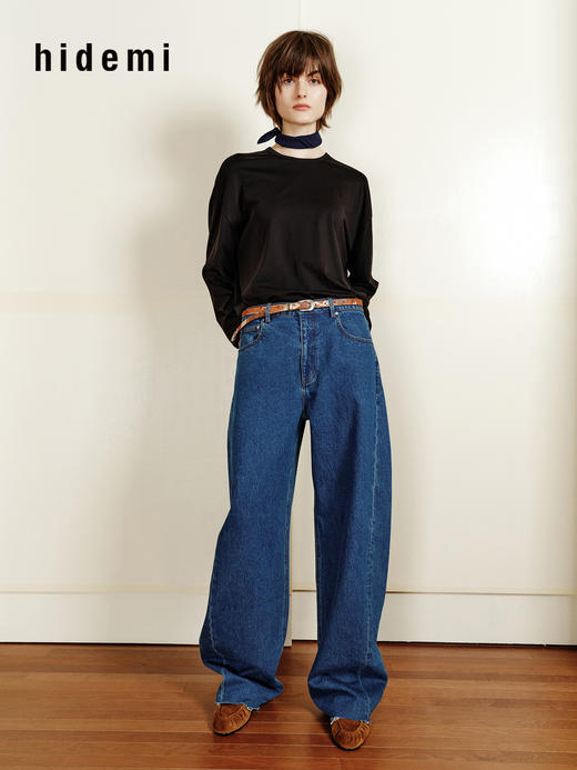 hidemi副线小h 松弛感宽松落肩圆领长袖T恤 商品图7