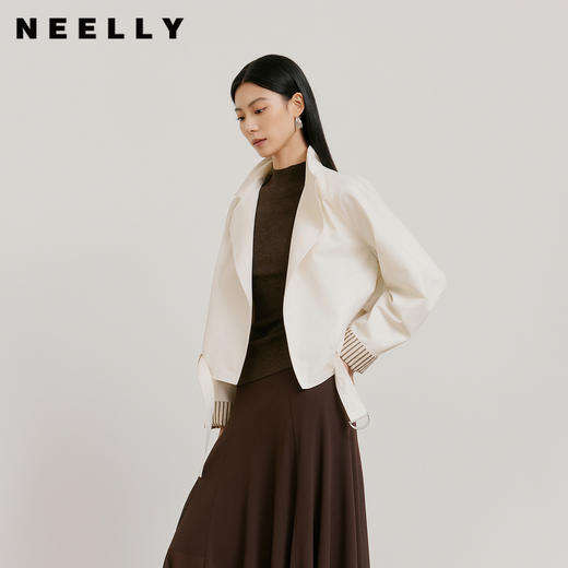 NEELLY纳俪商场同款春新款时尚休闲百搭短风衣女宽松利落廓形外套N26021F01073 商品图0