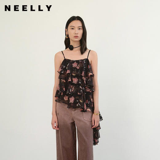 NEELLY纳俪商场同款夏季新款个性印花显瘦吊带衫女百搭设计感上衣N26044R04549 商品图0