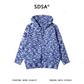 SDSA男装2026新款潮牌慵懒风针织开衫男女同款花纱连帽拉链毛衣