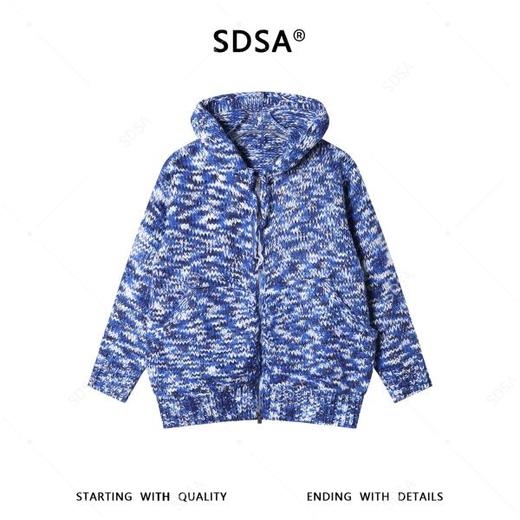 SDSA男装2026新款潮牌慵懒风针织开衫男女同款花纱连帽拉链毛衣 商品图0
