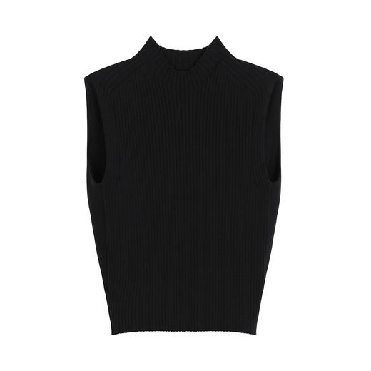 NEELLY纳俪商场同款春新款休闲黑色半高领坑条背心女修身针织上衣N26031A01100 商品图3