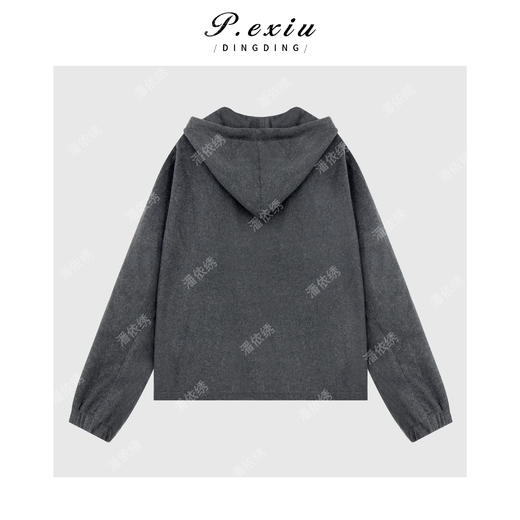 03-2潘依绣丁丁宠粉羊毛人丝小众慵懒风不规则半拉链连帽绒面长袖卫衣Q19745 商品图1