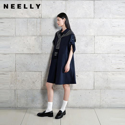 NEELLY纳俪商场同款春季新款复古学院风披肩连衣裙女高腰休闲长裙N26034Y04515 商品图0