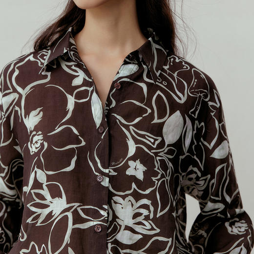 NEELLY纳俪商场同款春季新款复古植物印花衬衫女个性宽松休闲外套N26031B01110 商品图2