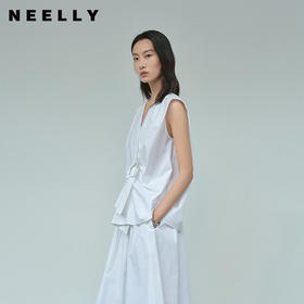 NEELLY纳俪商场同款夏新款V领设计感无袖马甲女气质收腰百搭上衣N26044R04548