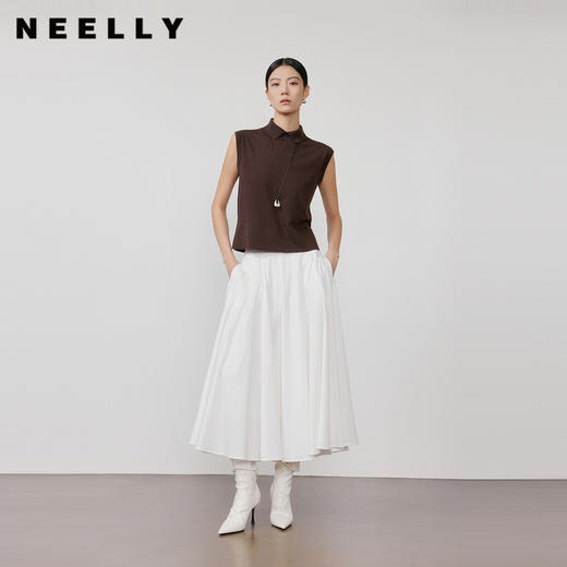 NEELLY纳俪商场同款春新款时尚高腰压褶半身裙女简约休闲A字长裙N26031E01116 商品图0