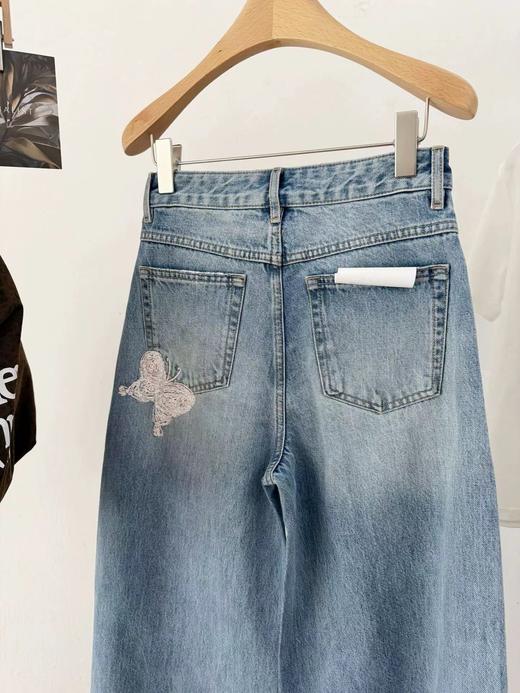 F030148重工刺绣蝴蝶结高品质浅蓝色宽松阔腿牛仔裤女春季拖地长裤 商品图10
