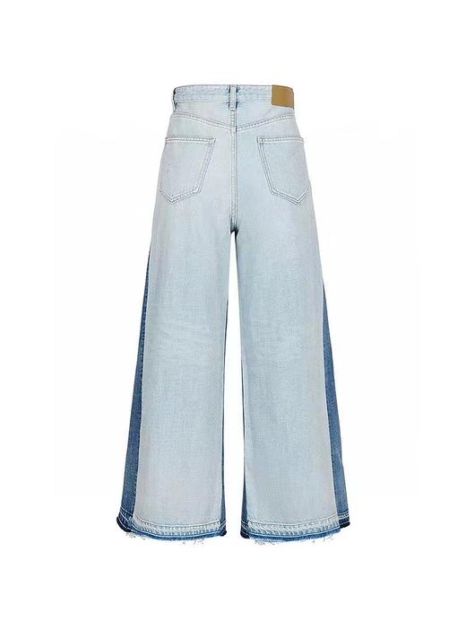 F030149春新品牛仔裤高腰阔腿显瘦拼色毛边设计直筒休闲裤 商品图10