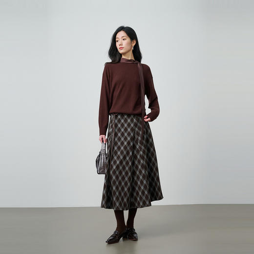 NEELLY纳俪商场同款春新款复古菱格A字半身裙女撞色吸睛休闲长裙N26014E06609 商品图2