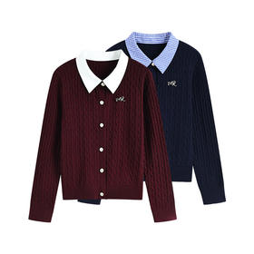 百媚生 气质优雅假两件翻领长袖针织开衫DFL11428