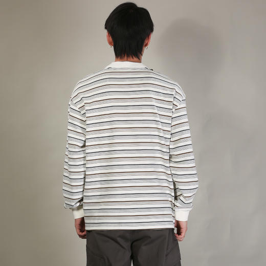 DRONKOO 2026 圆领前开扣多色细条纹长袖中厚T恤 商品图4