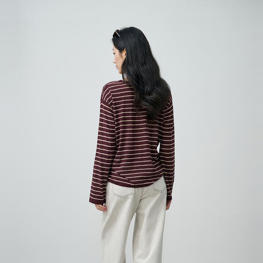 NEELLY纳俪商场同款春季新款复古条纹圆领撞色T恤女简约随性上衣N26014A06611 商品图1