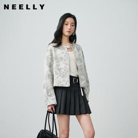 NEELLY纳俪商场同款春新款清冷优雅提花短外套女圆领宽松显白上衣N26024C07701