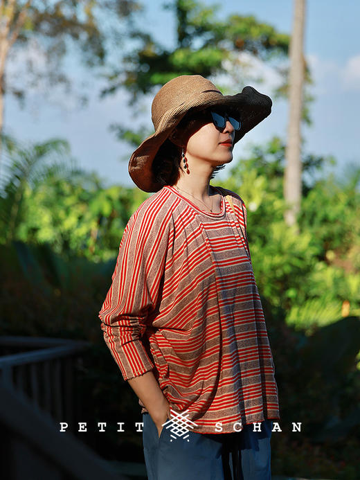 Petit Schan小闪 CLO#1052 Cicada chirping 蝉鸣 汉麻棉条纹长袖T恤 商品图3