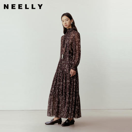 NEELLY纳俪商场同款春新款时尚复古简约印花半身裙女优雅休闲长裙N26012E01044 商品图0