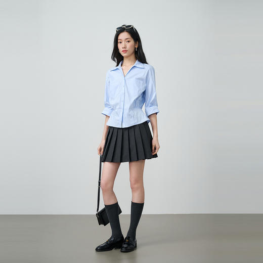 NEELLY纳俪商场同款春新款收腰显瘦设计感衬衫女随性休闲百搭上衣N26034B04516 商品图3