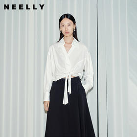 NEELLY纳俪商场同款春新款V领设计感气质长袖衬衫女收腰显瘦上衣N26034B04503