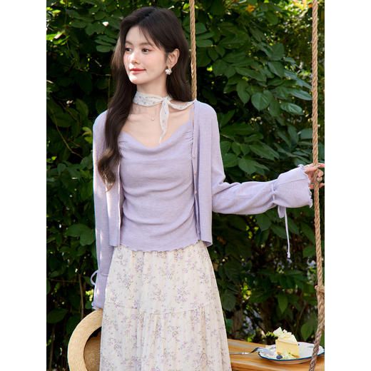 鹿向南「鸢紫花开」紫色针织衫时尚百搭短款背心 商品图0