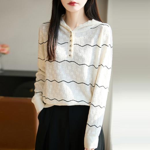 百媚生 连帽长袖拼接蕾丝花边针织衫NSY-455-40 商品图0