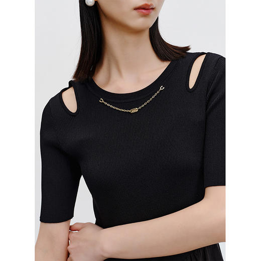 NEELLY纳俪商场同款夏新款针织拼接连衣裙女中长款挖肩设计感长裙N26044Y04593 商品图2