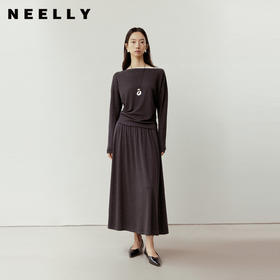 NEELLY纳俪商场同款春新款复古休闲针织套装女垂感柔润系两件套N26023Z01099