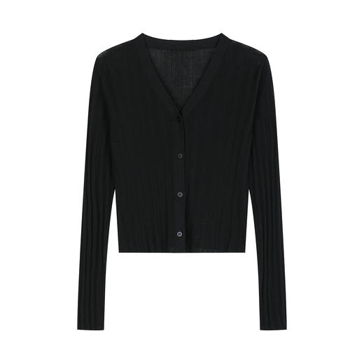 NEELLY纳俪商场同款夏季新款简约坑条针织开衫女休闲百搭随性上衣N26044A04535 商品图3