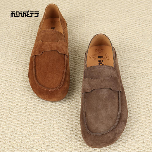和诚行2026春季新款真皮一脚蹬懒人鞋翻毛皮透气软底男式休闲鞋0930275 商品图3