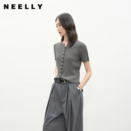 NEELLY纳俪商场同款夏季新款都市休闲短袖薄针织衫女舒适显瘦上衣N26044A04559 商品图0