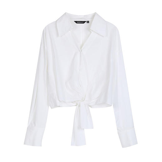 NEELLY纳俪商场同款春新款V领设计感气质长袖衬衫女收腰显瘦上衣N26034B04503 商品图3