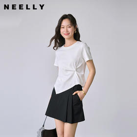 NEELLY纳俪商场同款夏季新款简约设计感收腰T恤女休闲百搭上衣N26044T04594