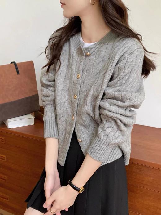 F030152灰色麻花毛衣外套女新款韩版宽松慵懒风软糯针织开衫 商品图6