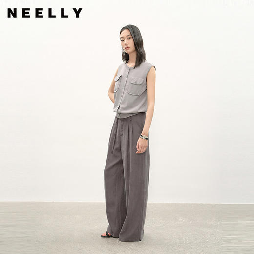 NEELLY纳俪商场同款夏季新款百搭垂感休闲裤女宽松显瘦拖地长裤N26044H04418 商品图0