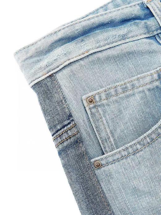 F030149春新品牛仔裤高腰阔腿显瘦拼色毛边设计直筒休闲裤 商品图12