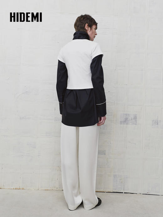 HIDEMI 设计感修身正肩短袖圆领T恤上衣 商品图7