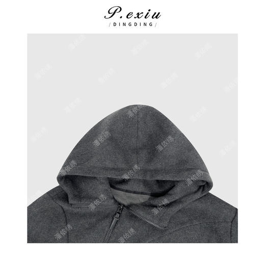 03-2潘依绣丁丁宠粉羊毛人丝小众慵懒风不规则半拉链连帽绒面长袖卫衣Q19745 商品图2