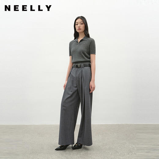 NEELLY纳俪商场同款夏新款显白灰色阔腿西装裤女百搭显瘦显高长裤N26044H04541 商品图0
