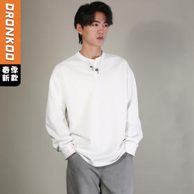 DRONKOO 2026 圆亨利领开扣钉珠装饰微阔长袖中厚T恤