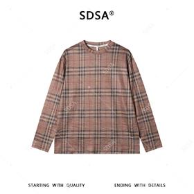 SDSA男装2026新款复古格纹圆领长袖T恤经典驼色格纹宽松休闲上衣
