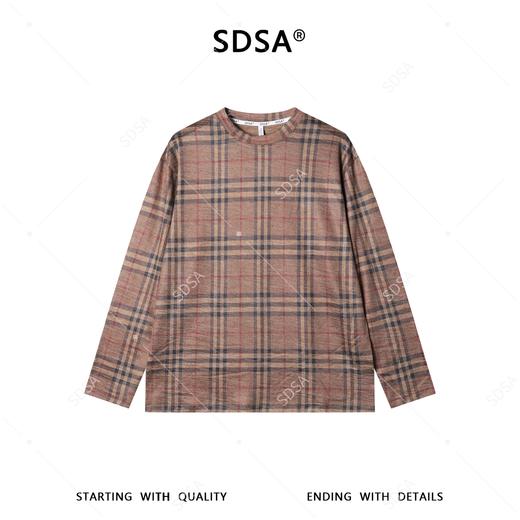 SDSA男装2026新款复古格纹圆领长袖T恤经典驼色格纹宽松休闲上衣 商品图0