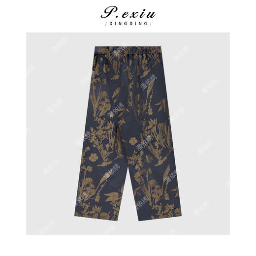 人丝新中式国风刺绣暗纹高级感直筒休闲裤 W-63776-1 商品图2