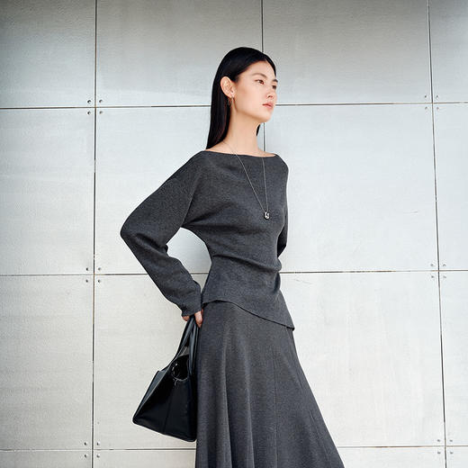 NEELLY纳俪商场同款春季新款一字肩蝙蝠袖上衣女显瘦软糯针织衫N26014A04403 商品图1