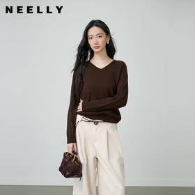 NEELLY纳俪商场同款春季新款软糯亲肤V领针织衫女显瘦百搭上衣N26014A03305