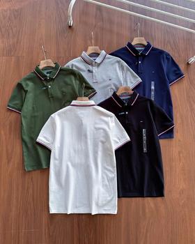 F030196春夏男装珠地棉纯色短袖T恤镶边翻领合身POLO衫