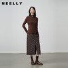 NEELLY纳俪商场同款春季新款复古格纹半身裙女休闲简约开衩长裙N26014E06612 商品缩略图0