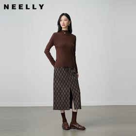 NEELLY纳俪商场同款春季新款复古格纹半身裙女休闲简约开衩长裙N26014E06612