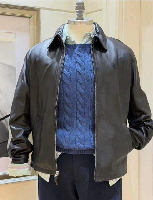 31-7 极限特惠48H 圆正尾货 小马刺绣 黑色翻领绊口 更细腻柔软羔羊皮 男士皮衣夹克外套 老朱穿L 商品图6
