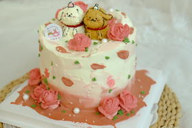 线条小狗情侣手绘蛋糕