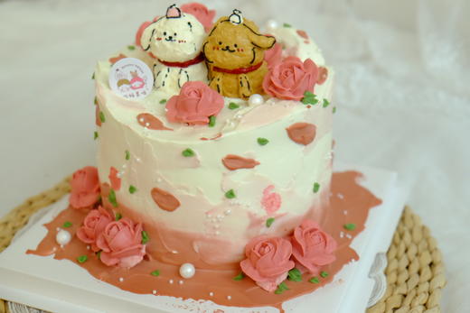 线条小狗情侣手绘蛋糕 商品图0