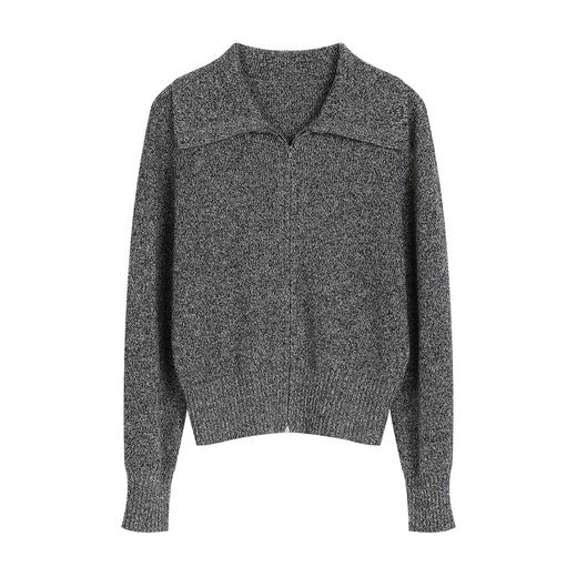 NEELLY纳俪商场同款春季新款时髦大翻领拉链针织衫女复古气质上衣N26011A01006 商品图3